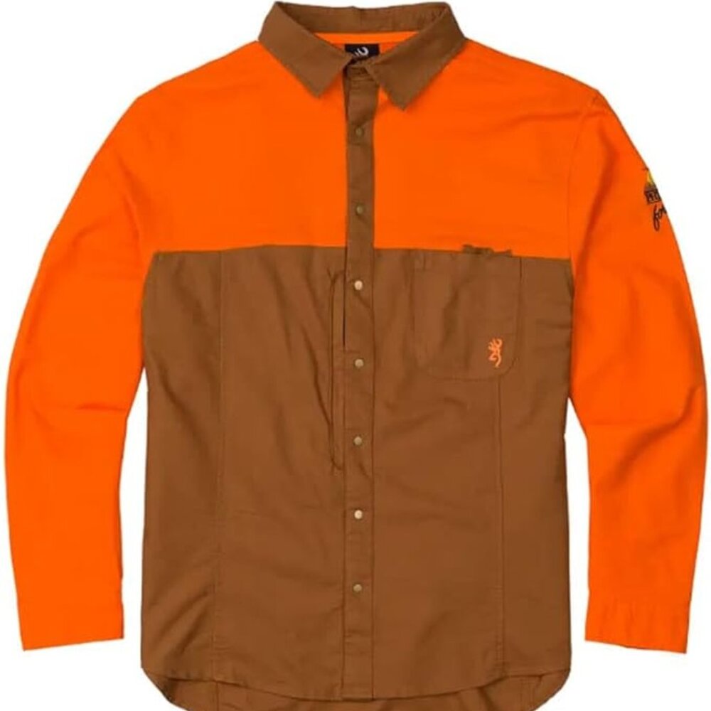 Browning Midweight Tan/Blaze Orange Mens Long Sleeve Shirt Hunting Shooting NEW